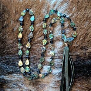 Elegant Abalone Shell Necklace with leather Tassel